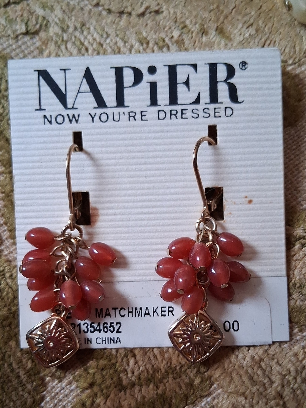 Napier Coral Cluster Drop Earrings